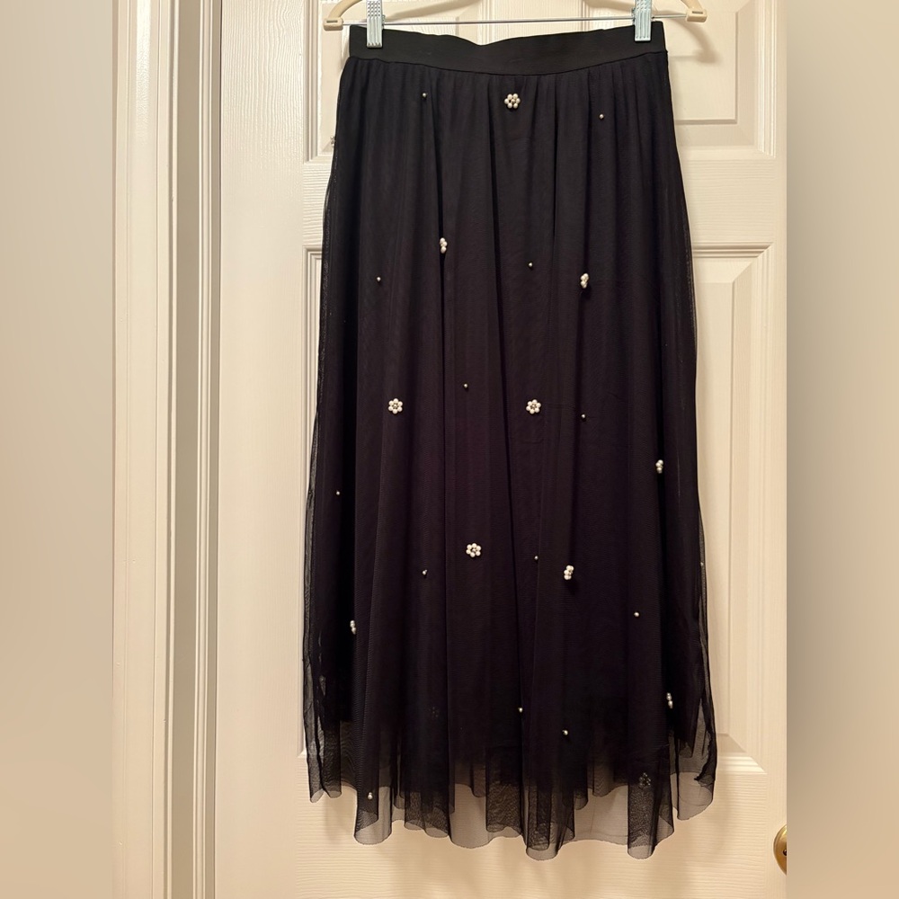 Her Destiny Black Tulle Skirt with Beaded Accents